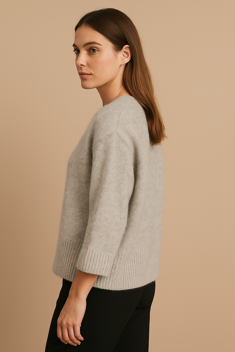 Pullover „Pailletten“ Melange Grau