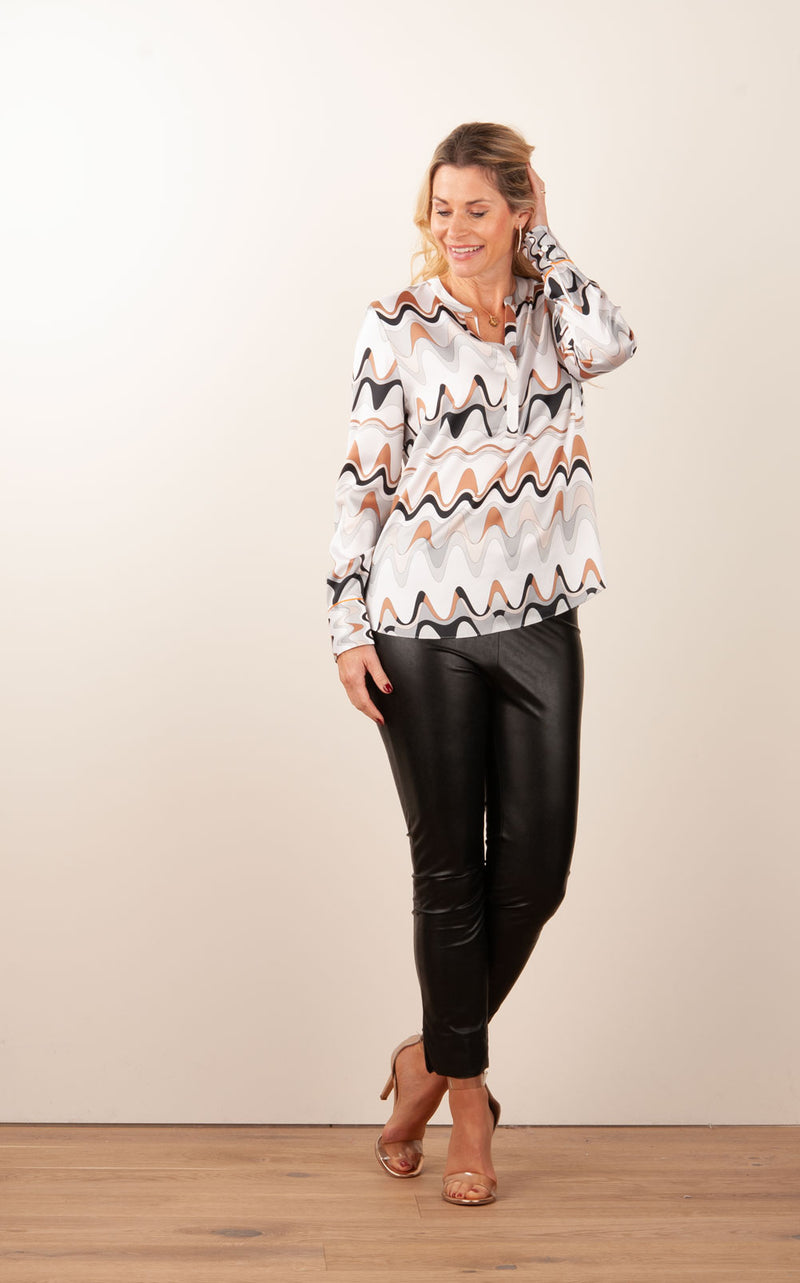 Seidenbluse „Wellen“ Offwhite | Braun | Multicolor