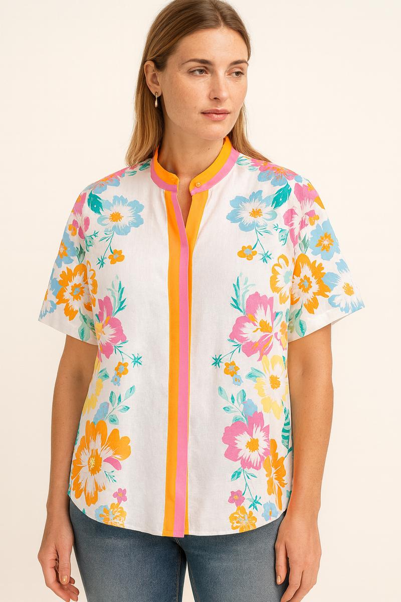 Blusenshirt Weiß | Pink | Orange | Multicolor