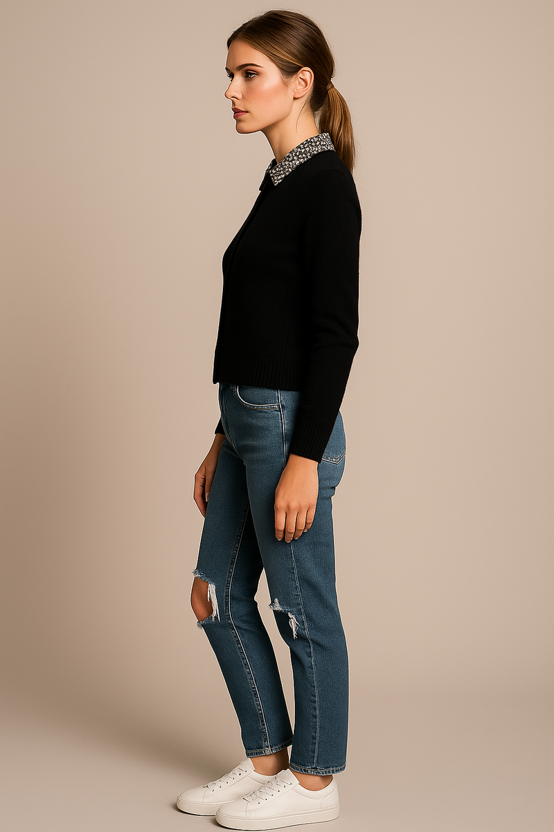 Kaschmir Strickjacke „Strass“ Schwarz