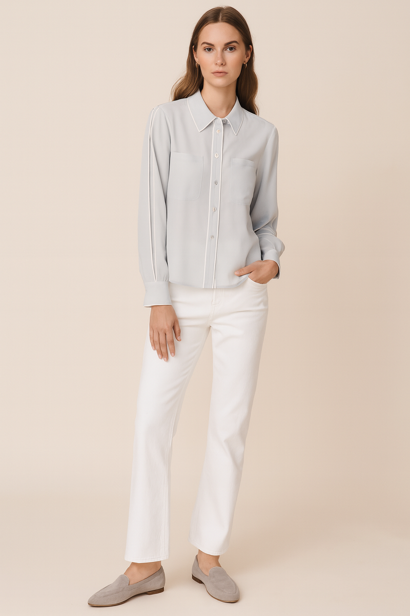 Bluse Hellgrau | Weiß