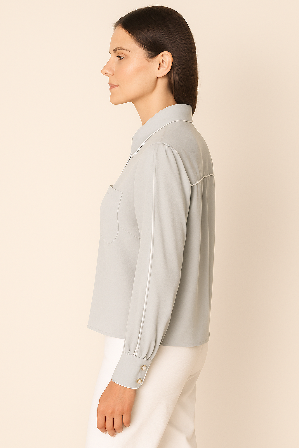 Bluse Hellgrau | Weiß