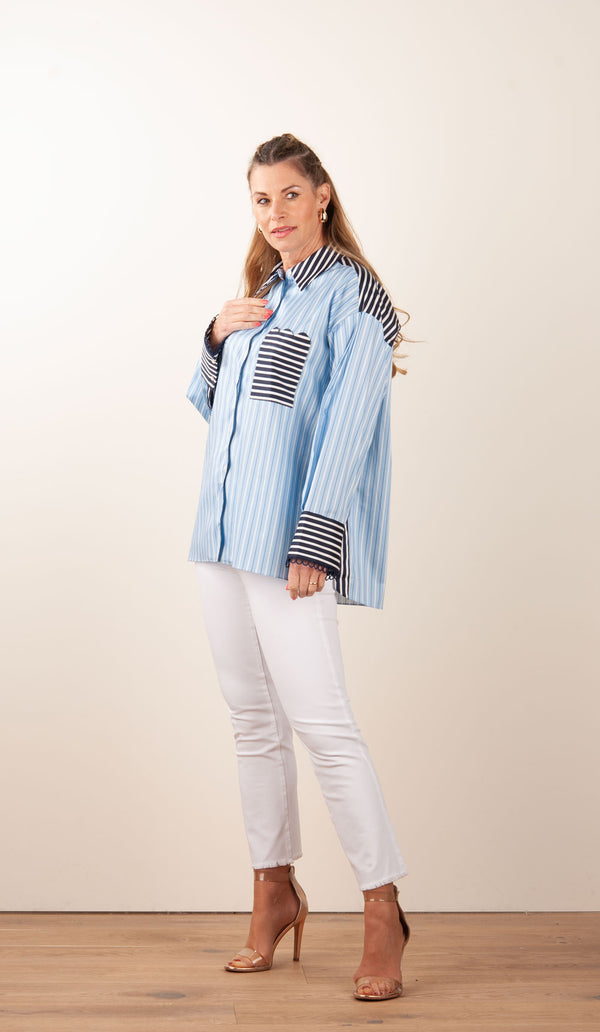 Bluse „Streifen“ Blau | Weiß