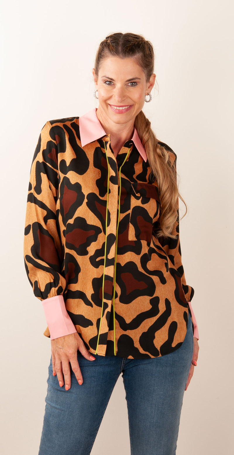 Bluse „Big Leo“ Braun | Rosa | Grün