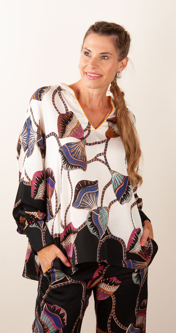 Bluse „Lotus“ Weiß | Schwarz | Multicolor