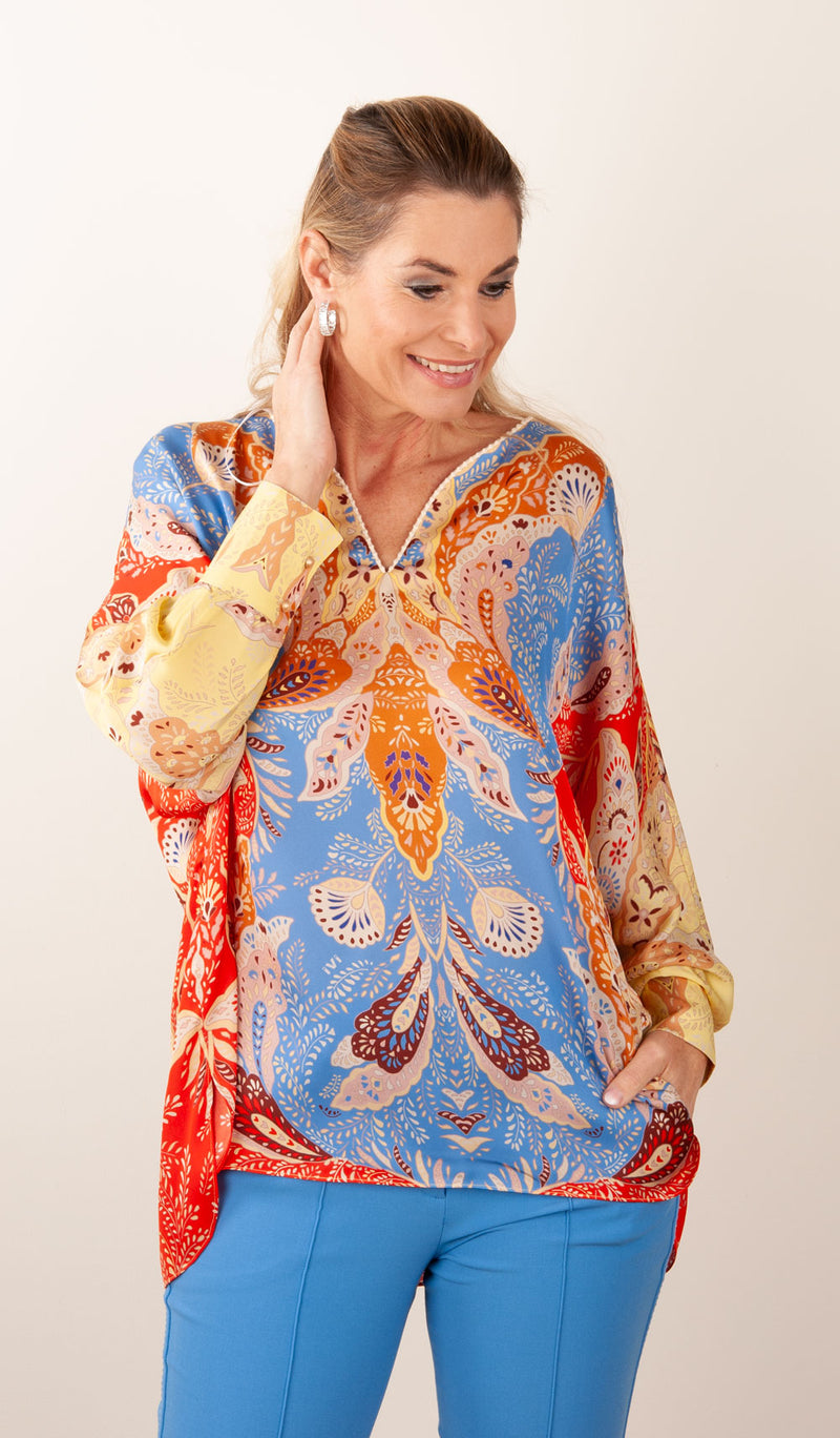 IVI Collection Bluse Blau | Rot | Multicolor