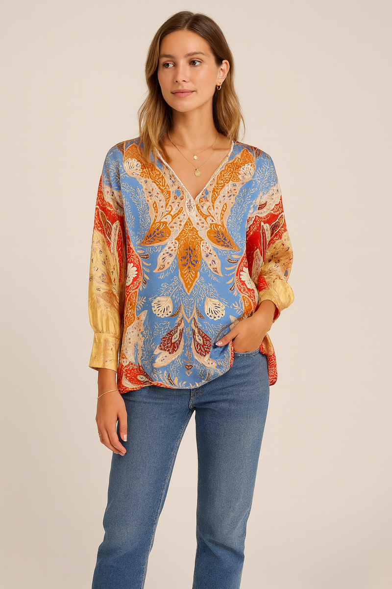 Bluse Blau | Rot | Multicolor