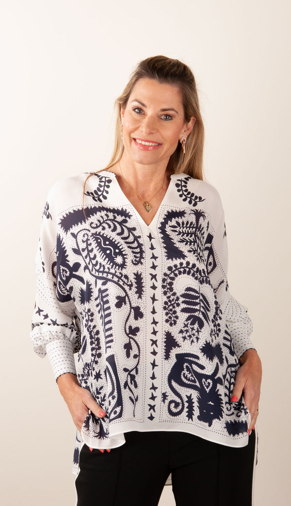 Bluse Weiß | Dunkelblau | Lila