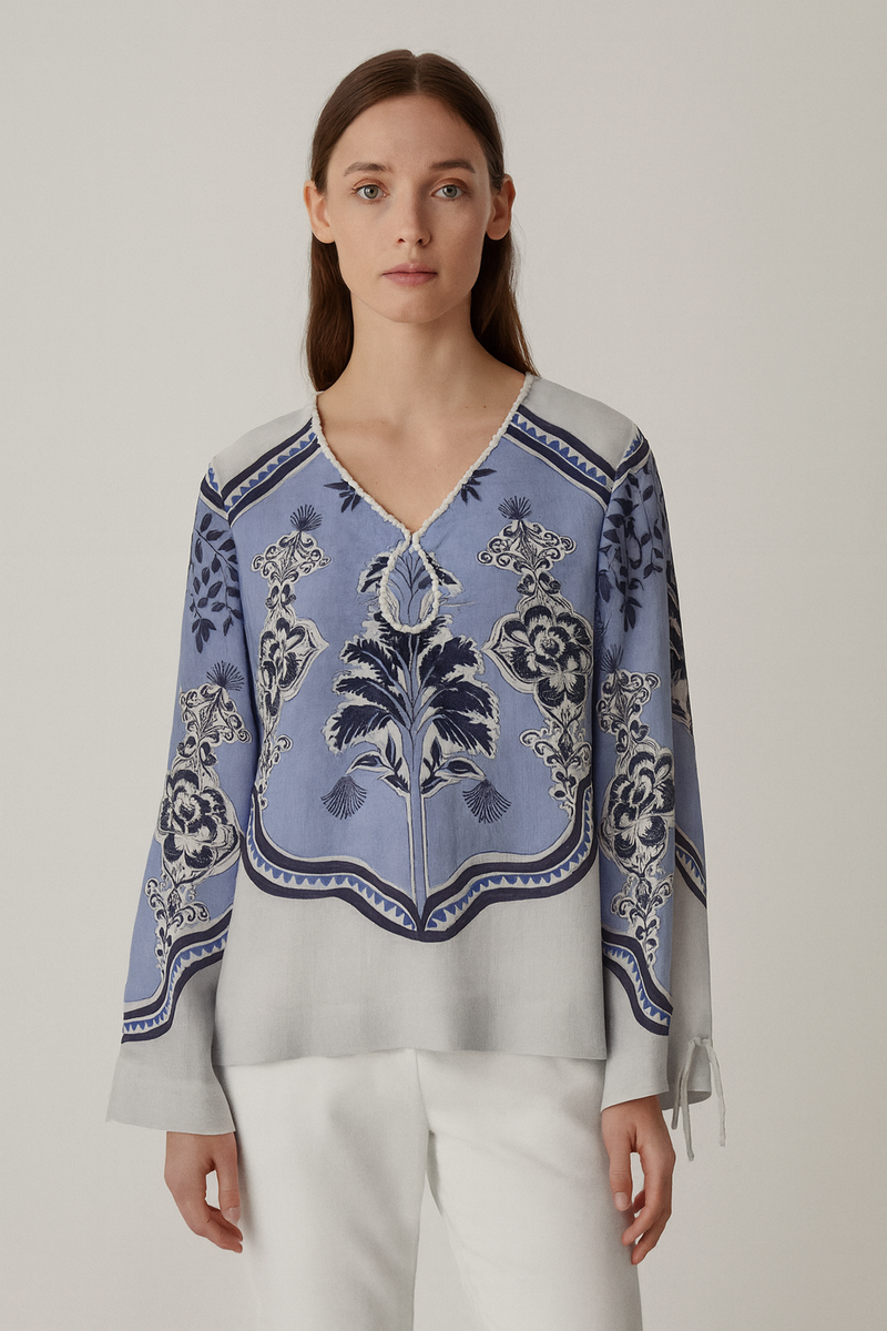 Blusenshirt Creme | Blau