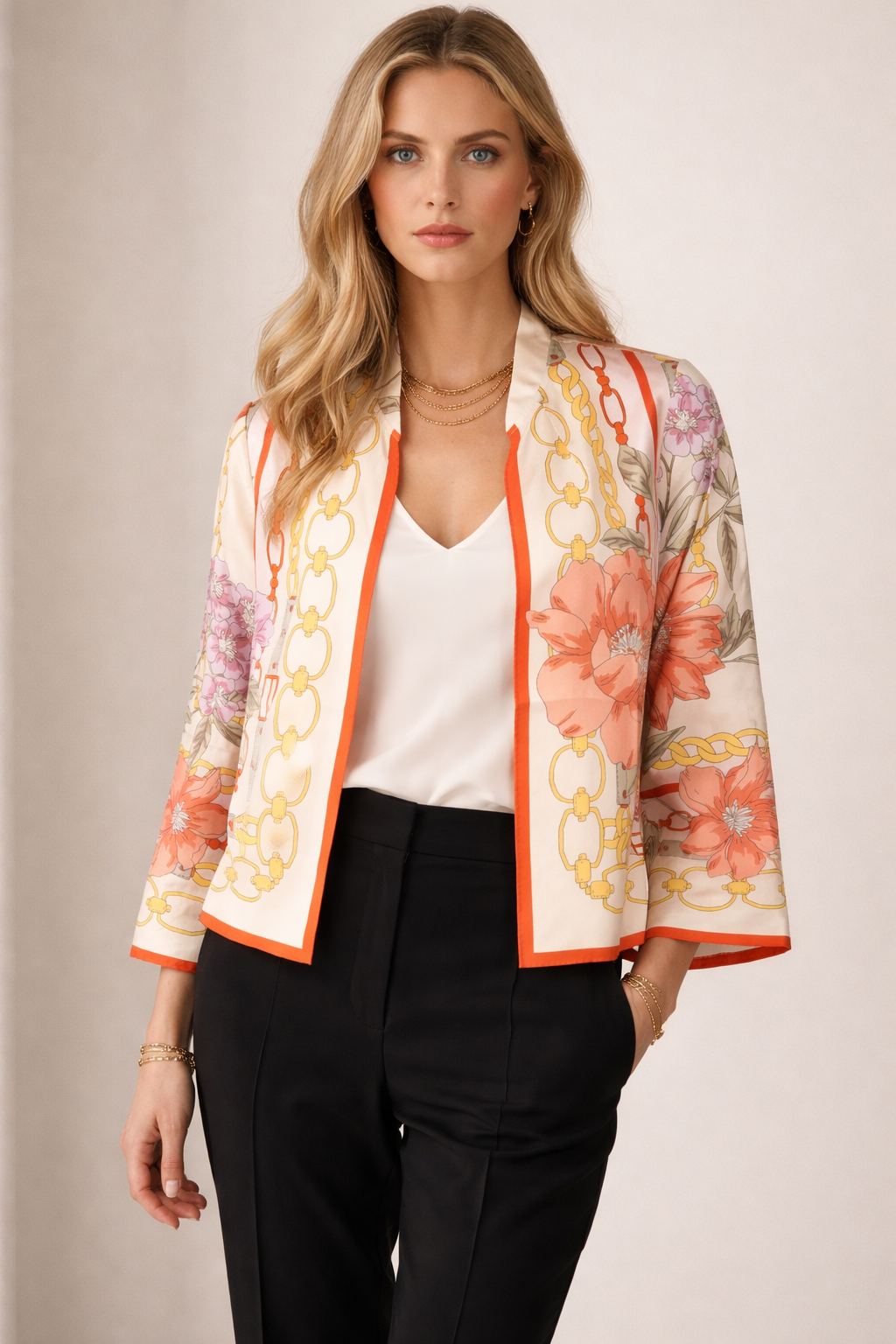 Seidenjacke Creme | Orange | Rosa | Multicolor