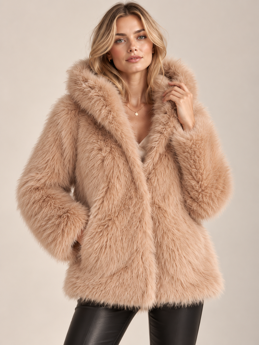 Kimmich Trikot / Mondäne Eleganz Fake-Fur-Jacke Beige / Zoomansicht