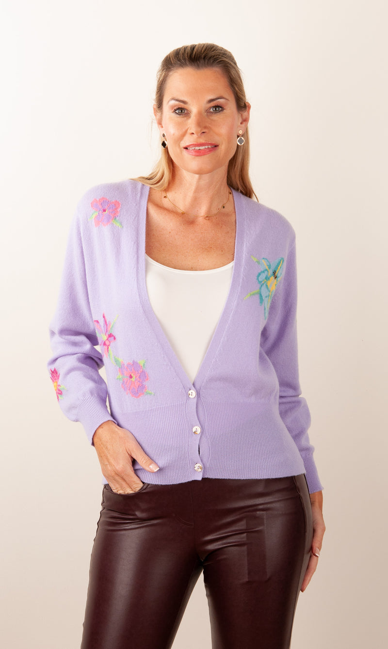 Kitted in Cashmere Kaschmir Strickjacke Lila | Multicolor