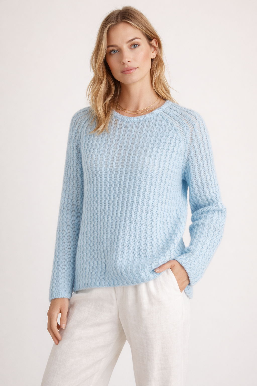 Kaschmir Pullover „Chunky Knit“ Hellblau