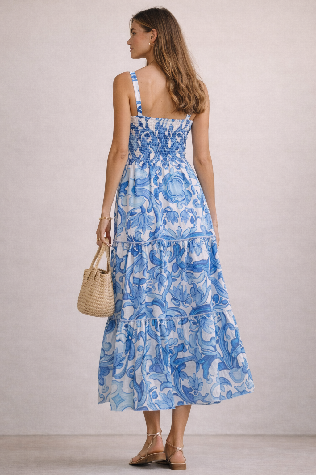 Maxi-Trägerkleid Blau | Weiß