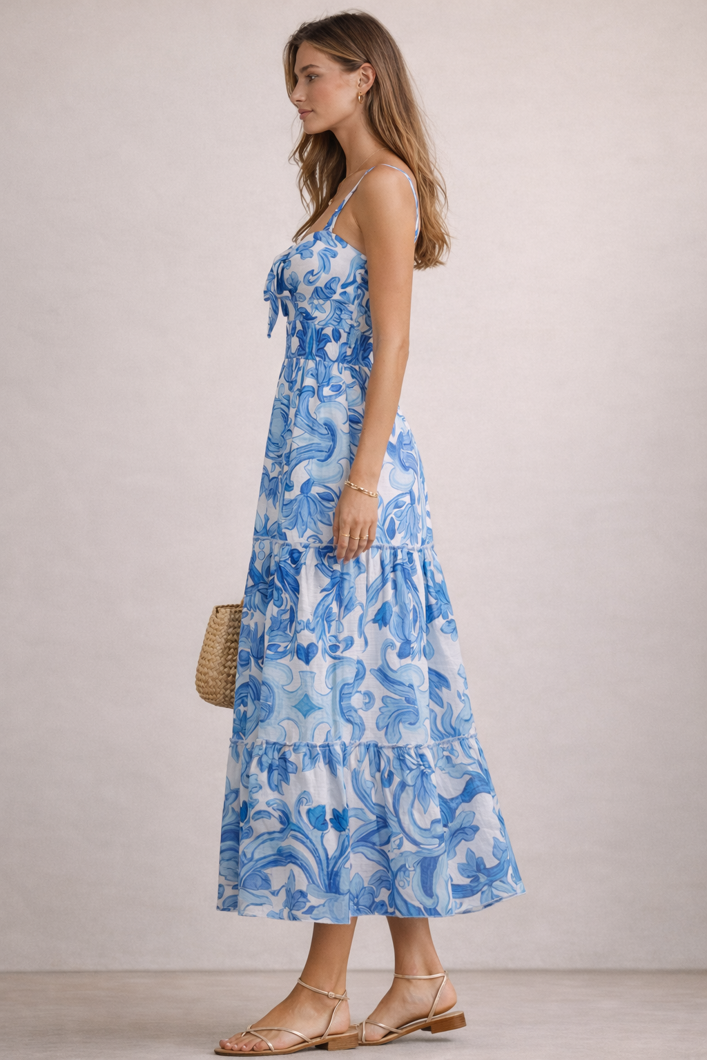 Maxi-Trägerkleid Blau | Weiß