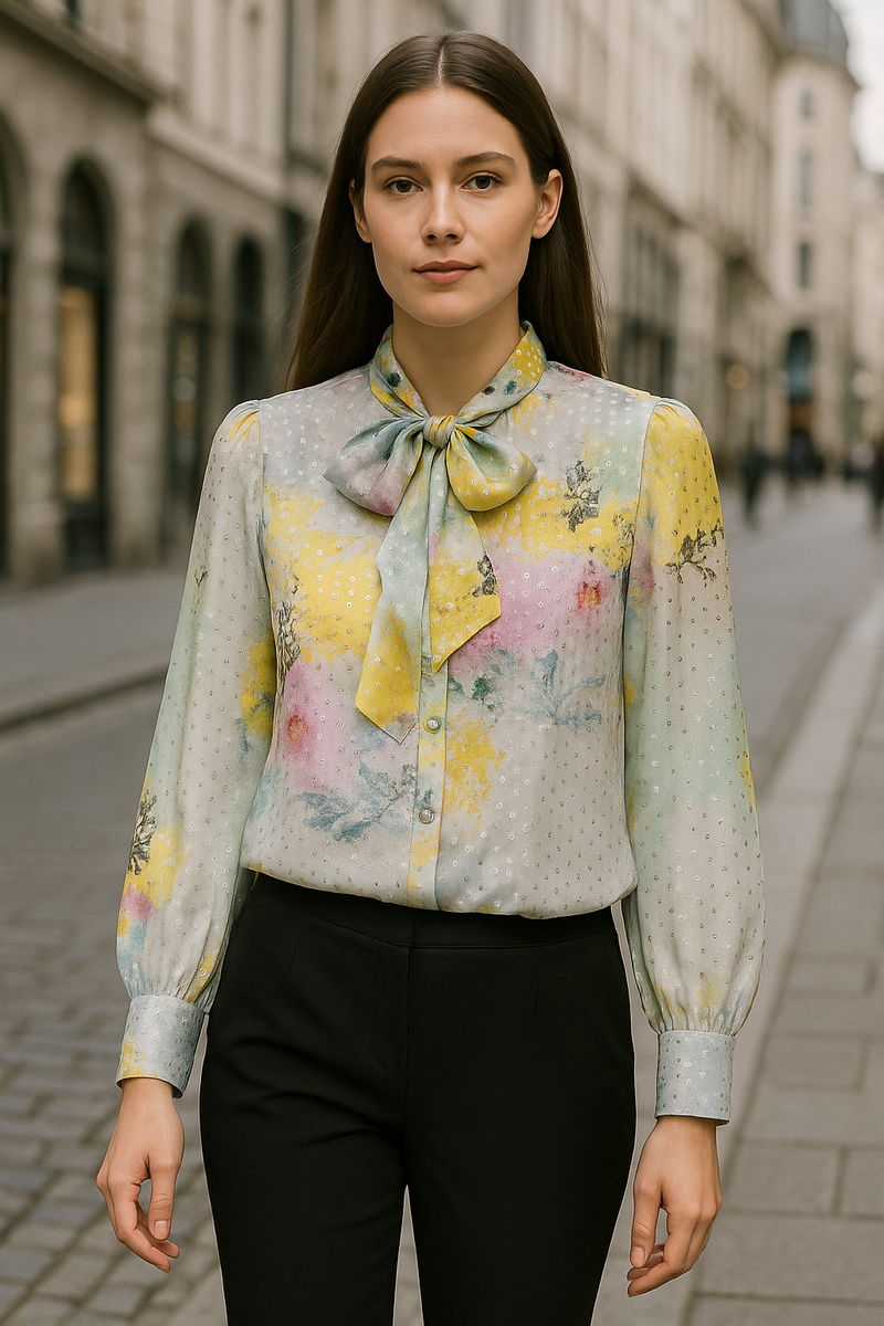 Bluse „Blumen“ Hellblau | Silber | Multicolor