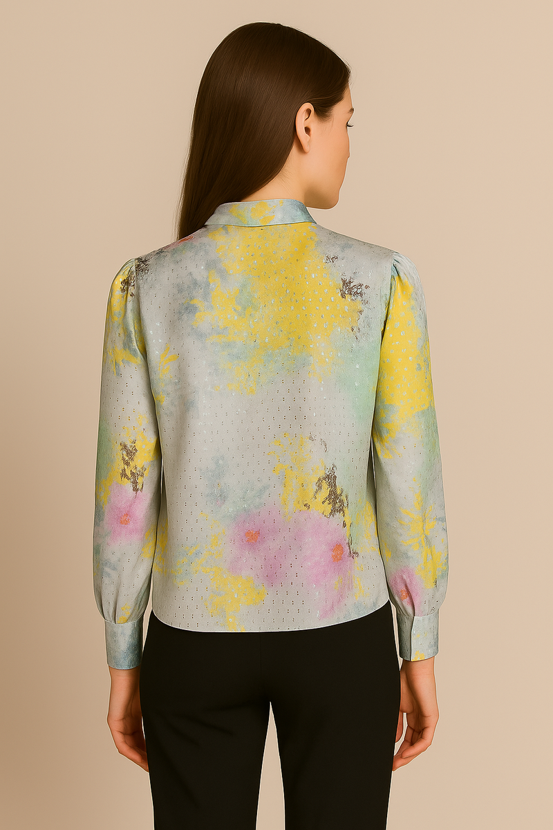 Bluse „Blumen“ Hellblau | Silber | Multicolor