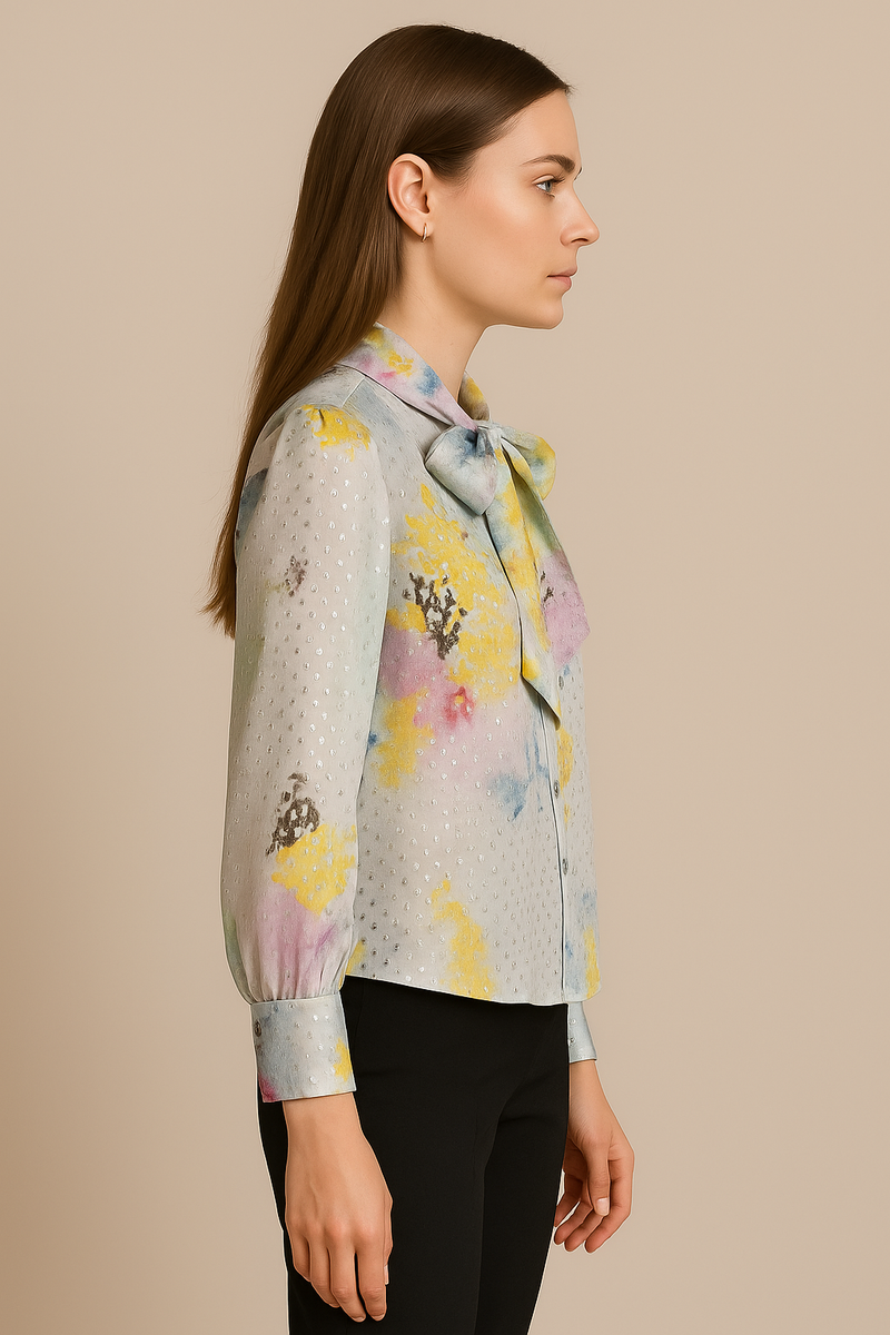 Bluse „Blumen“ Hellblau | Silber | Multicolor