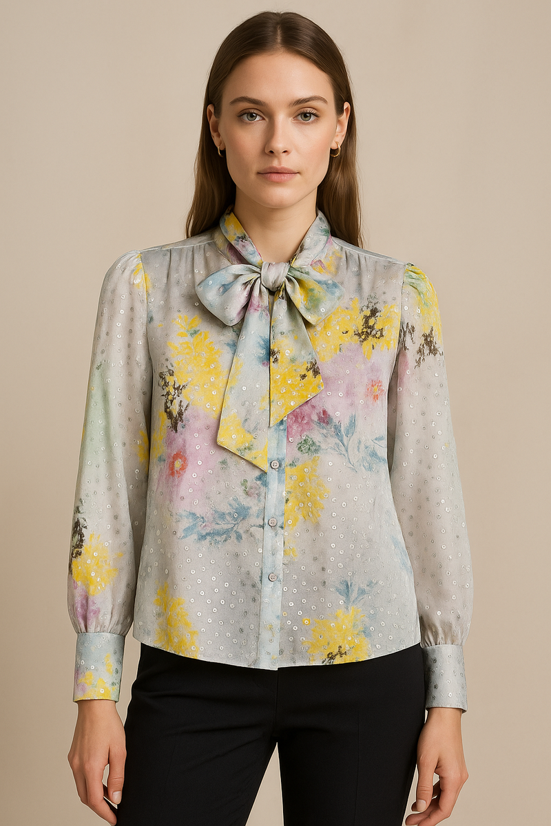 Bluse „Blumen“ Hellblau | Silber | Multicolor