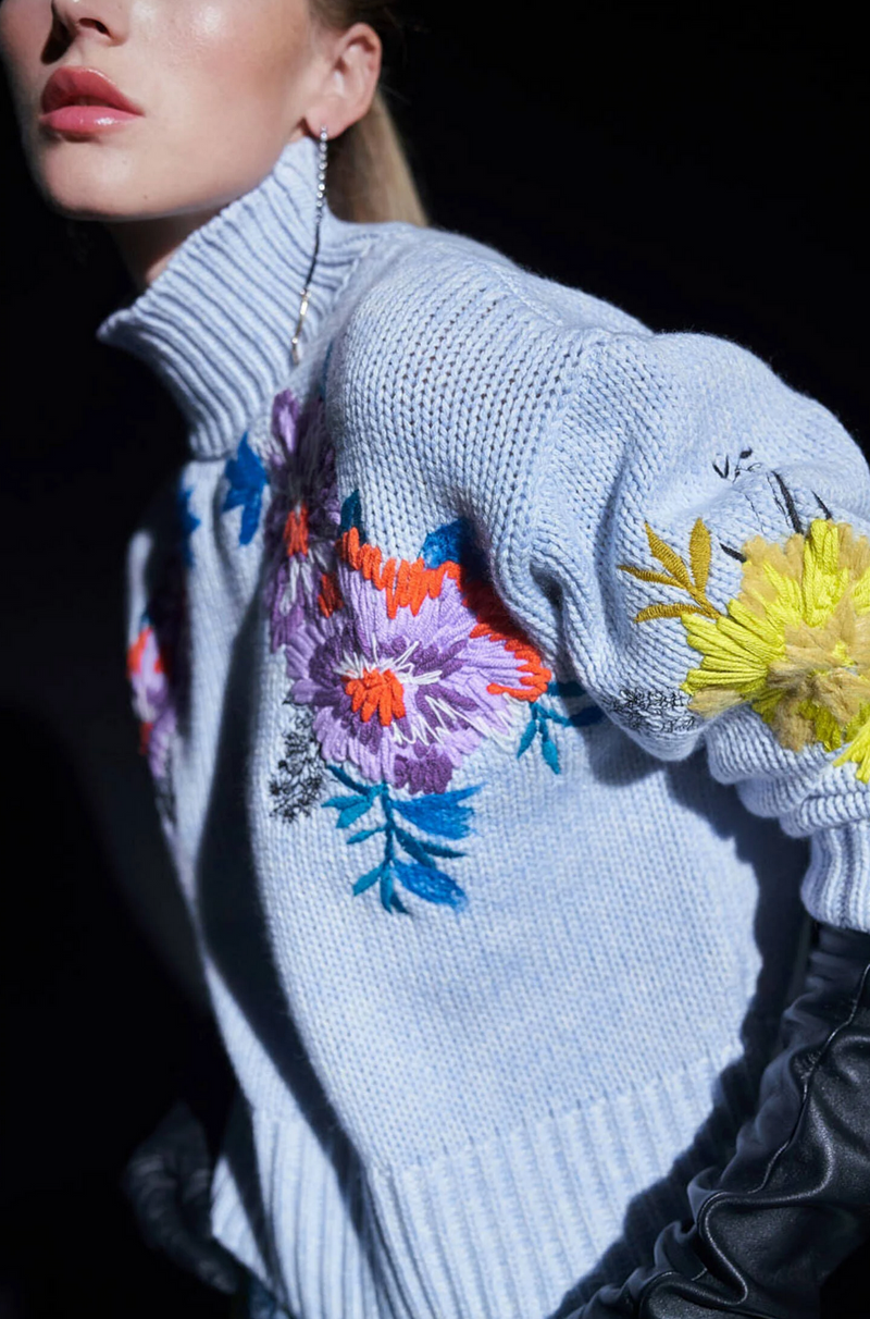 Pullover „Blumen“ Hellblau | Multicolor