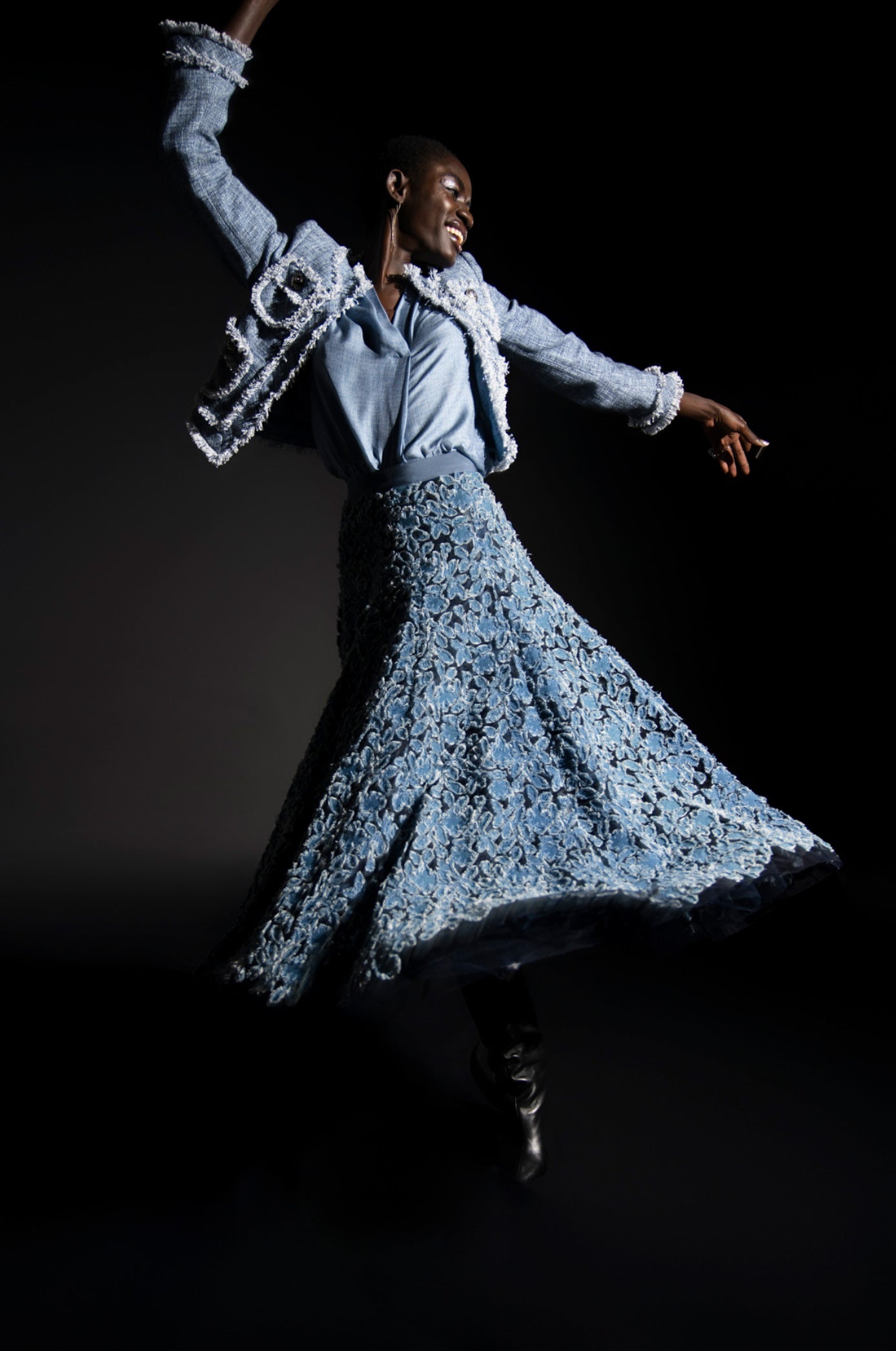 Rock „Blumen“ Jeansblau | Blau