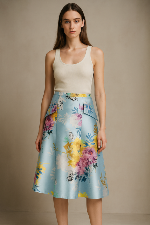 Rock „Blumen“ Hellblau | Multicolor
