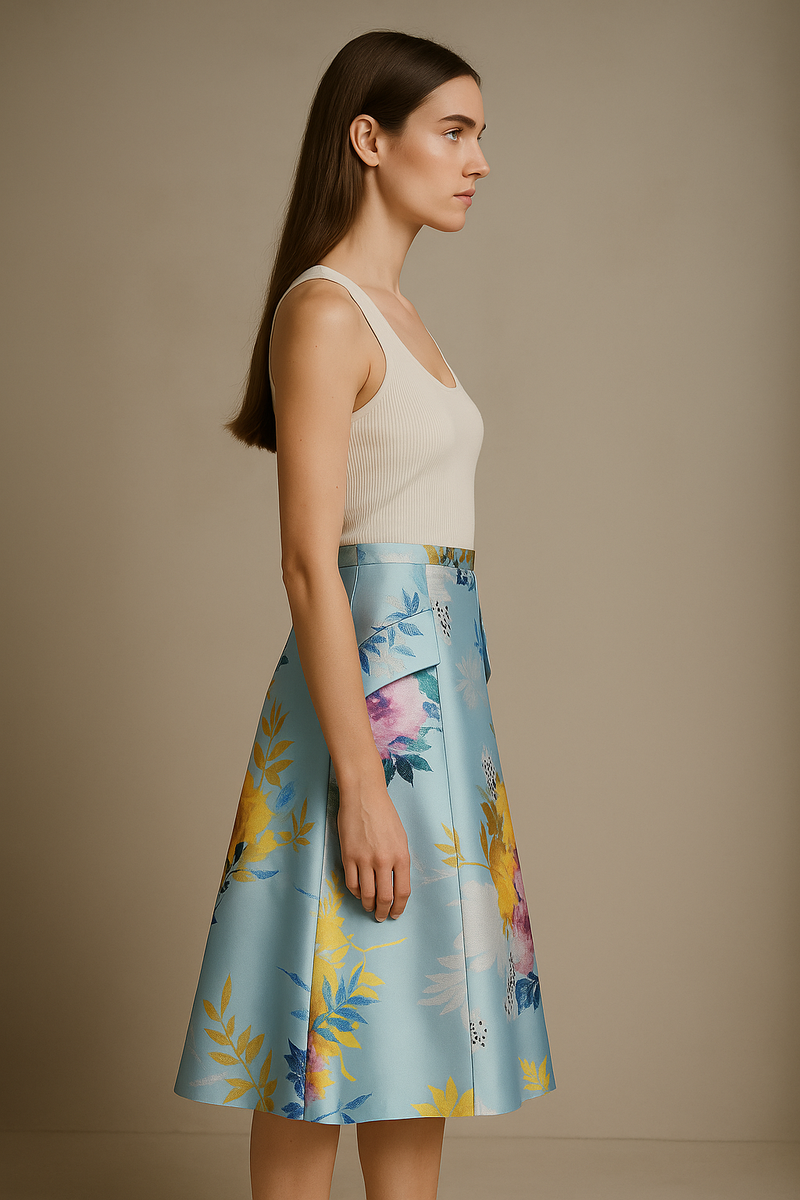 Rock „Blumen“ Hellblau | Multicolor