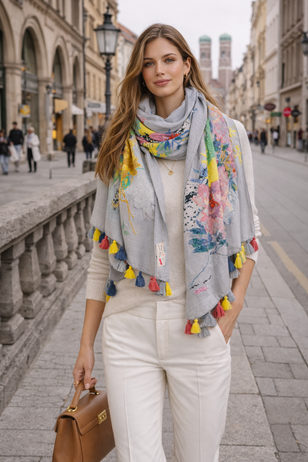 Schal „Blumen“ Hellblau | Multicolor