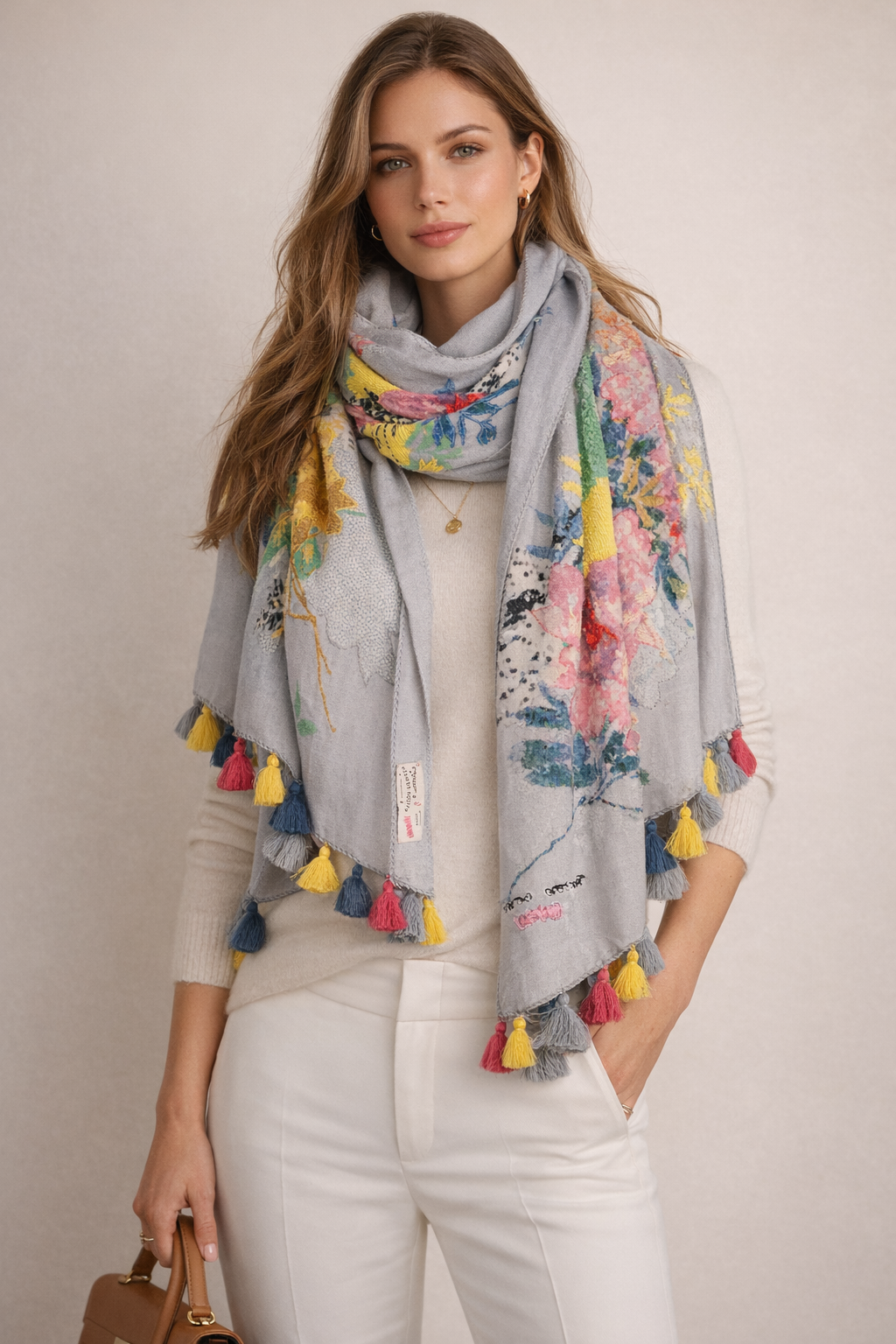 Schal „Blumen“ Hellblau | Multicolor