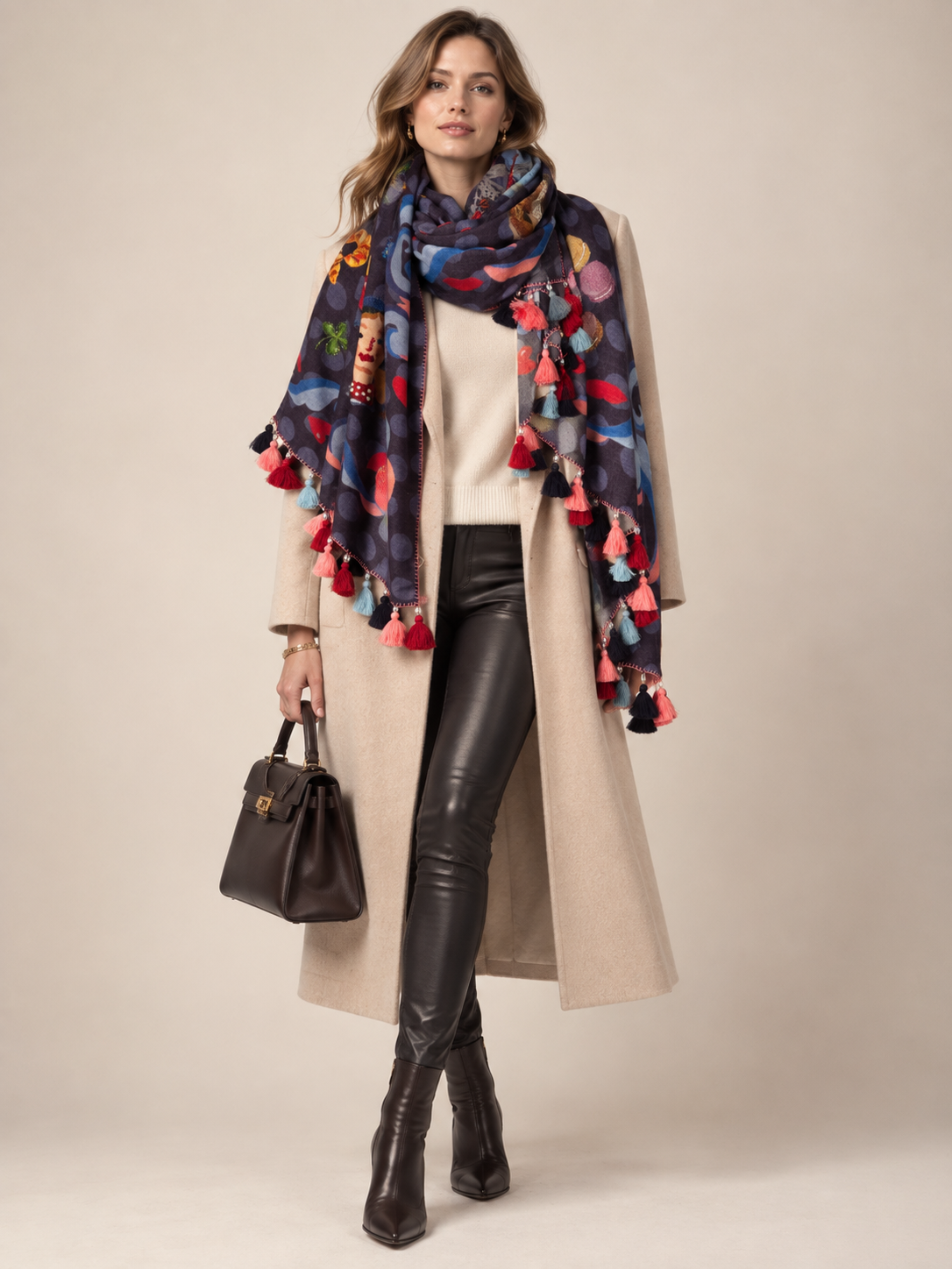 Maison Common Statement-Schal Eiffelturm, Macarons, Polka-Dots Lila Multicolor - Editorial-Ansicht