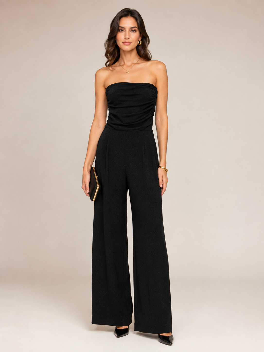 Lurex-Bustier-Jumpsuit Schwarz