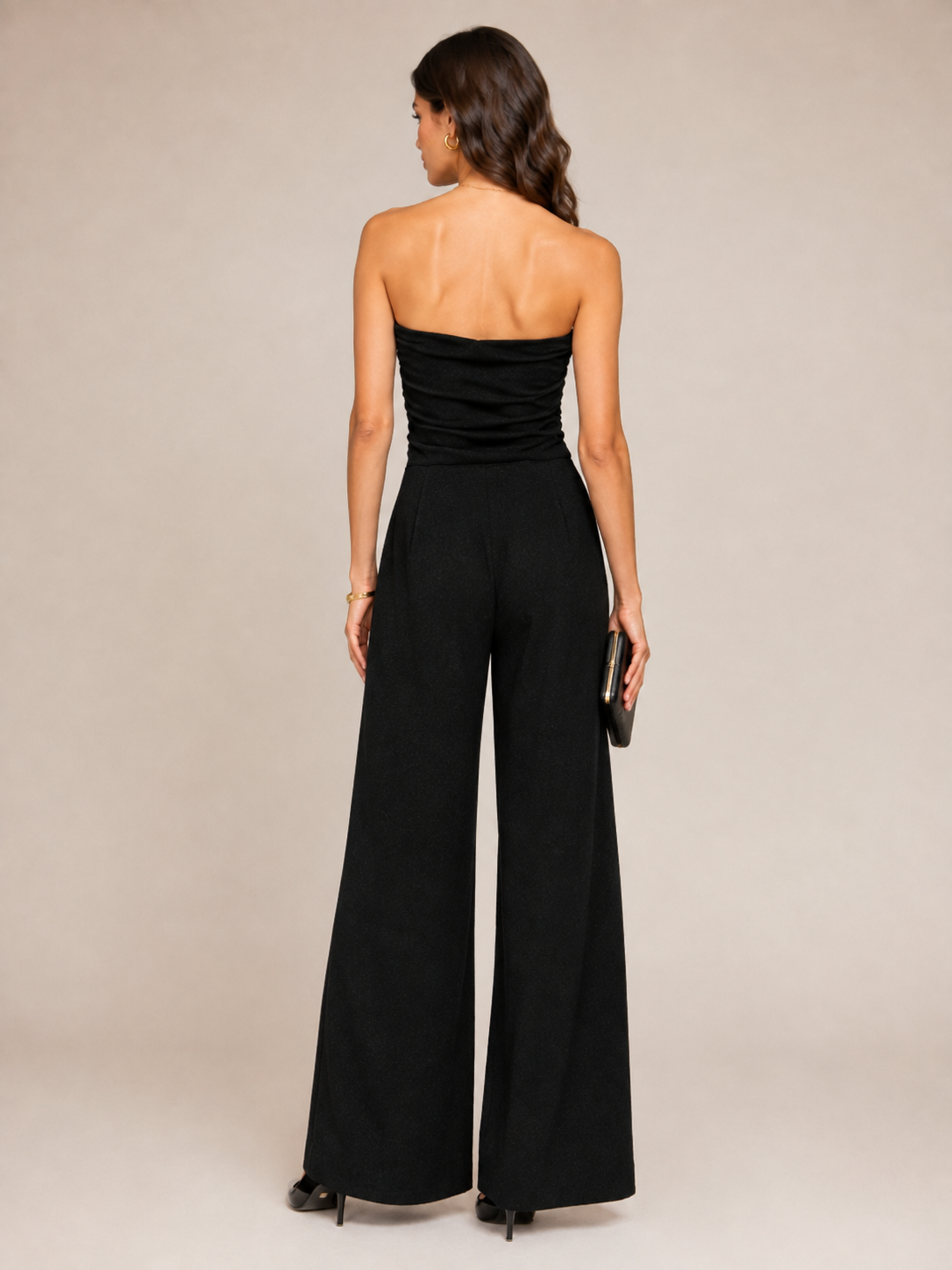 Lurex-Bustier-Jumpsuit Schwarz