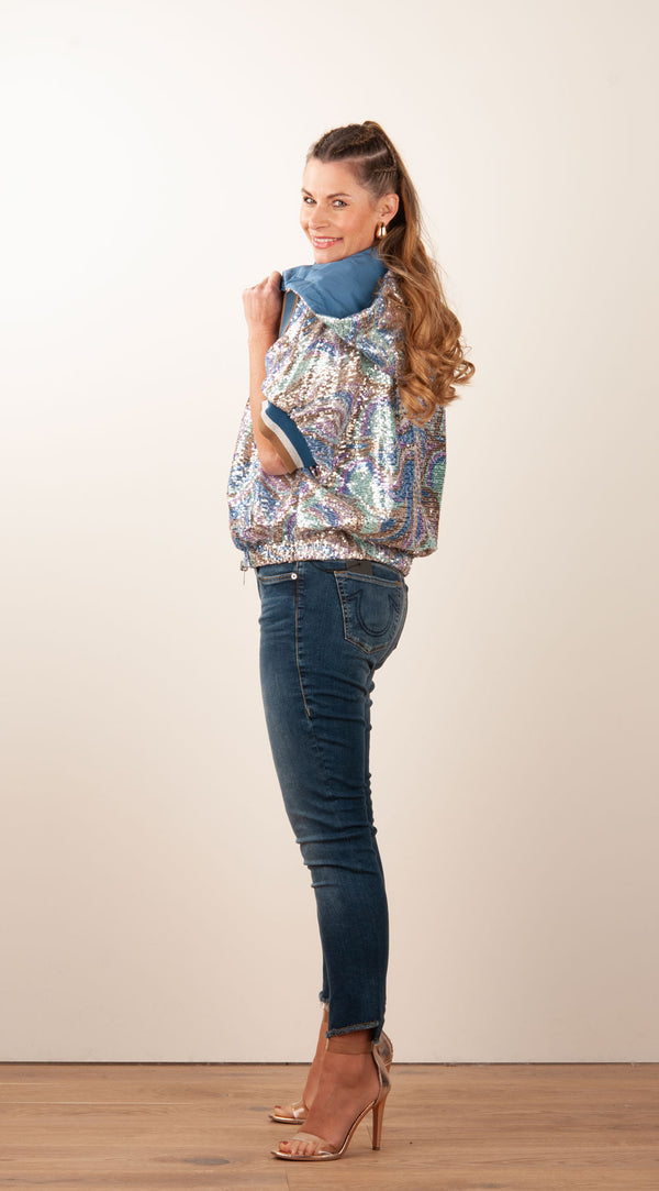 Wende-Jacke „Pailletten“ Multicolor | Blau