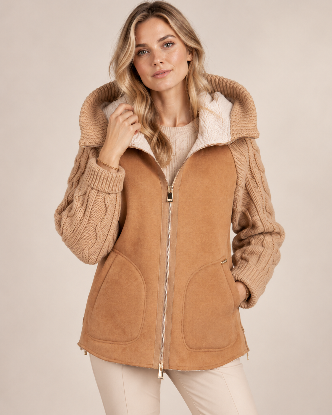 MDF MARCO DEL FORTE / Urbane Hybrid-Jacke „Wolle & Shearling“ Camel /  Zoomansicht