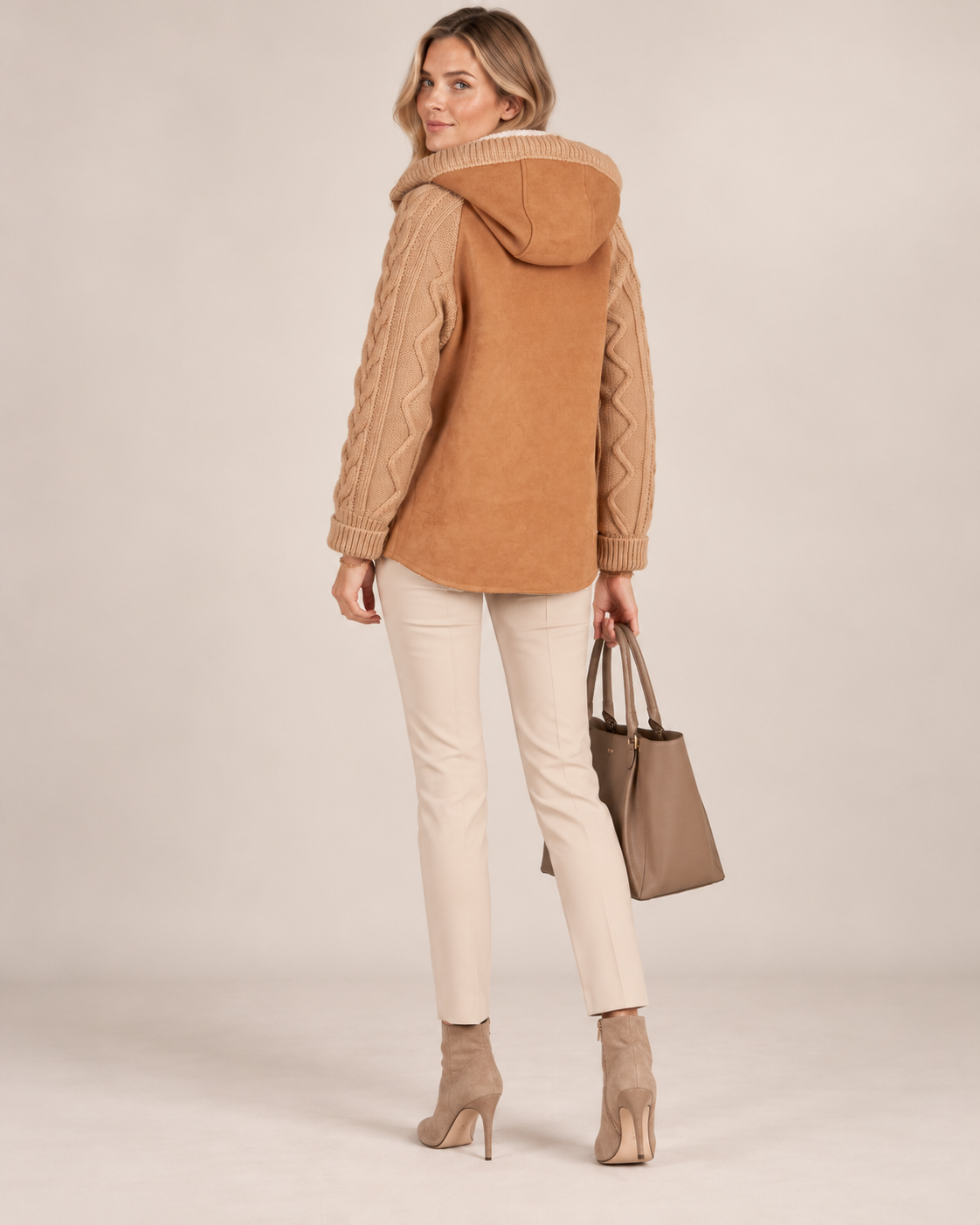MDF MARCO DEL FORTE / Urbane Hybrid-Jacke „Wolle & Shearling“ Camel / Rückansicht
