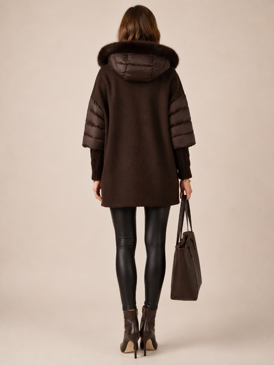 MDF Marco Del Forte Winter Statement-Mantel Dunkelbraun - Textur & Detail