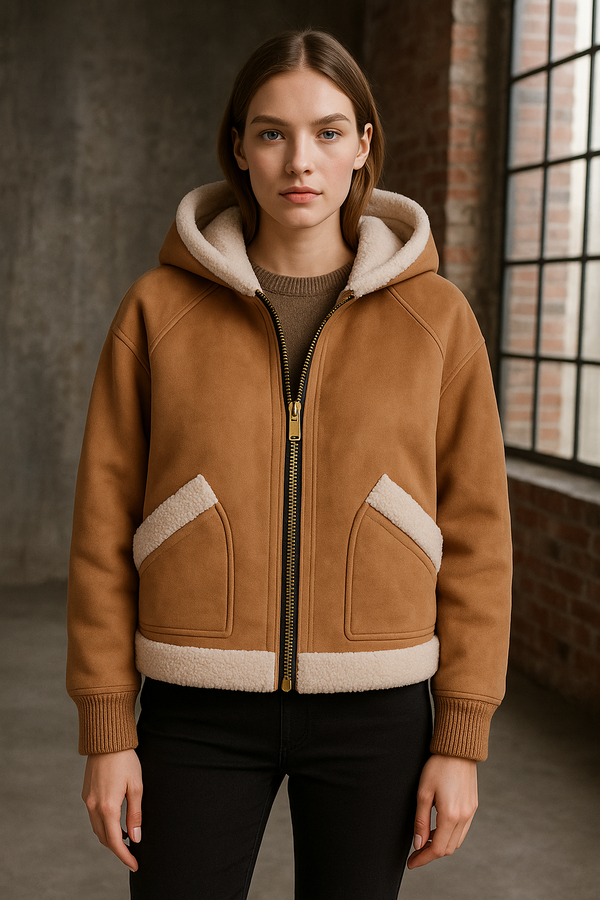 Lammfell-Jacke „Fake-Fur“ Camel | Beige