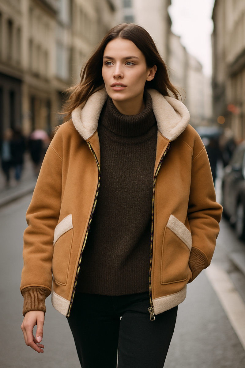 Lammfell-Jacke „Fake-Fur“ Camel | Beige