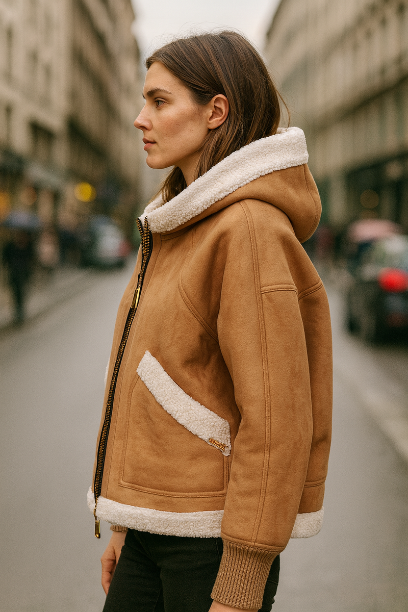 Lammfell-Jacke „Fake-Fur“ Camel | Beige
