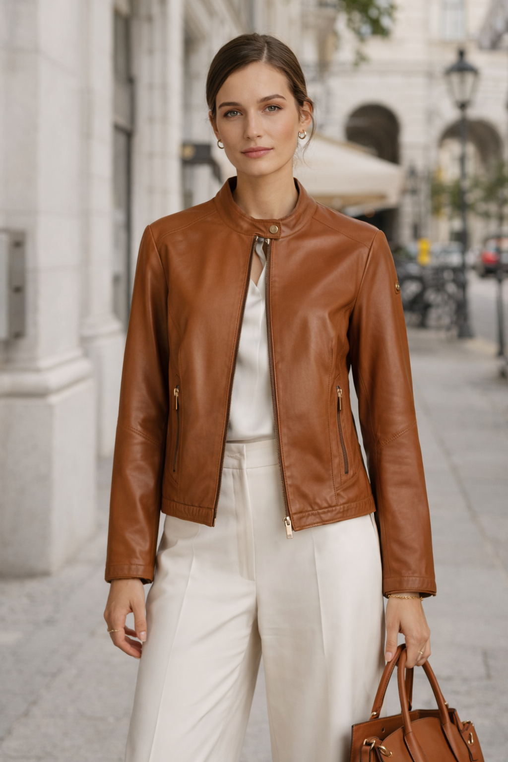 Lederjacke Camel