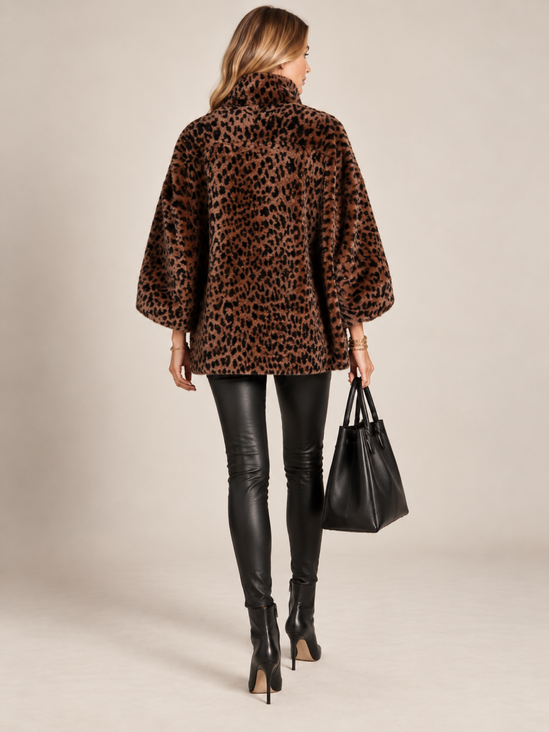Leoparden-Statement-Lederjacke „Louise“ Leo | Cinnamon / Rückansicht