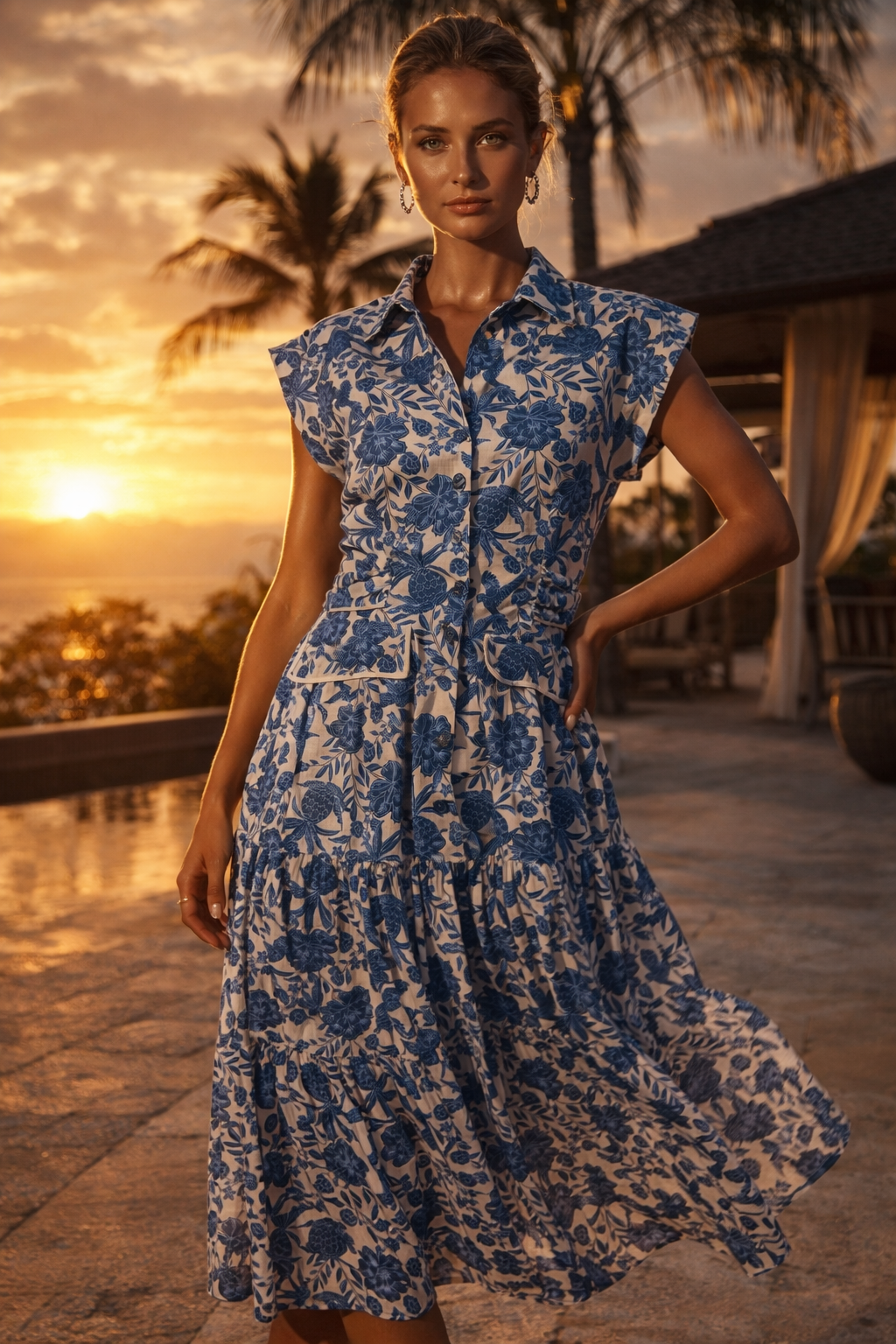 Hemdblusenkleid Blau | Weiß