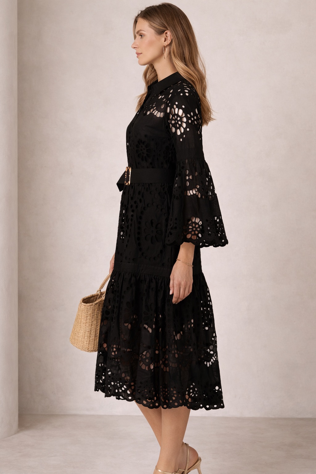 Kleid „Lochmuster“ Schwarz