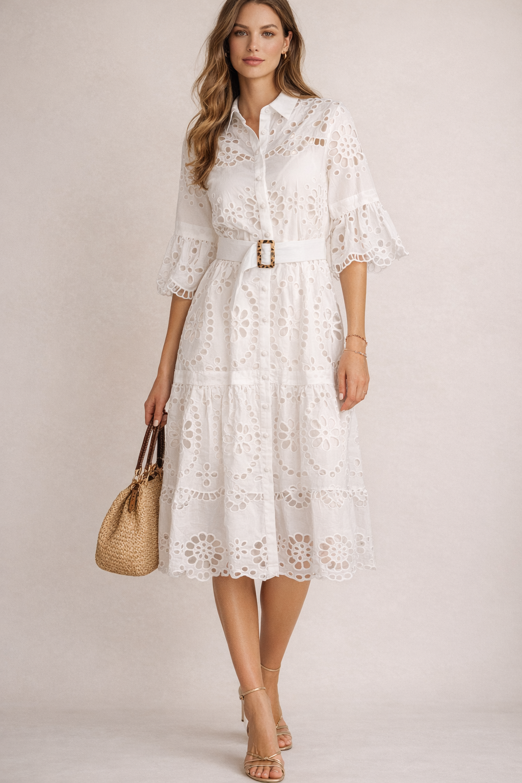 Kleid „Lochmuster“ Weiß