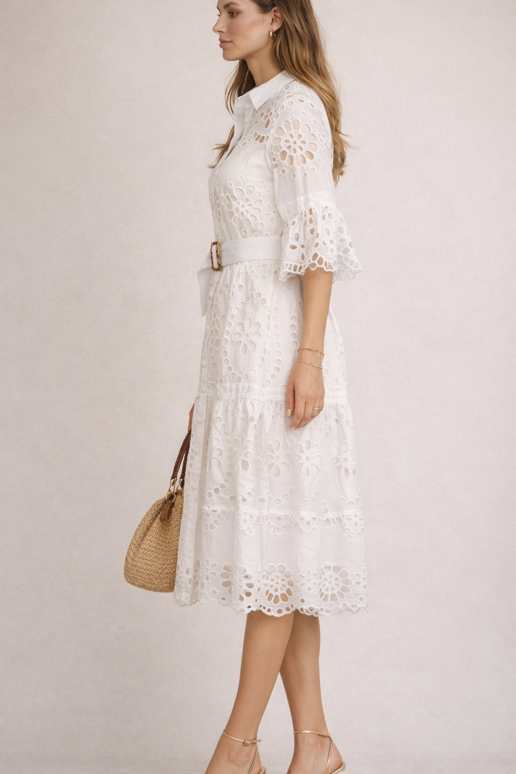 Kleid „Lochmuster“ Weiß