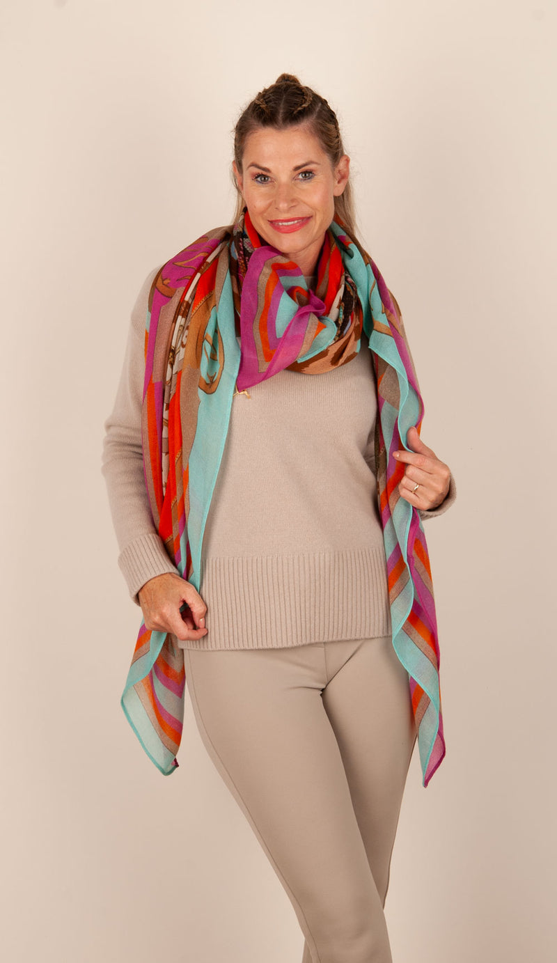 Mucho Gusto Viereckstuch „Zürich“ Pink | Türkis | Multicolor