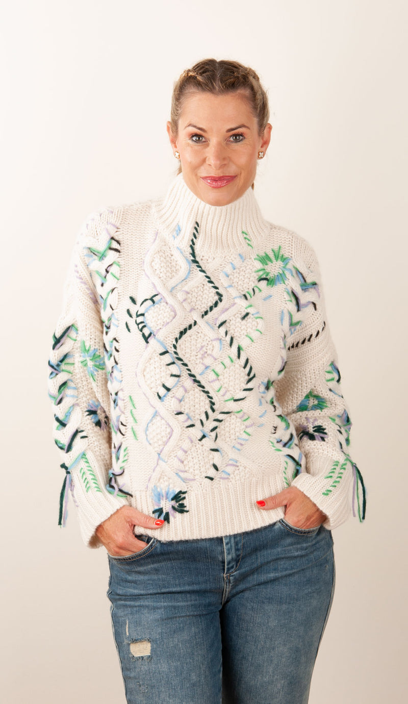 Paschwork Pullover Offwhite | Grün | Flieder