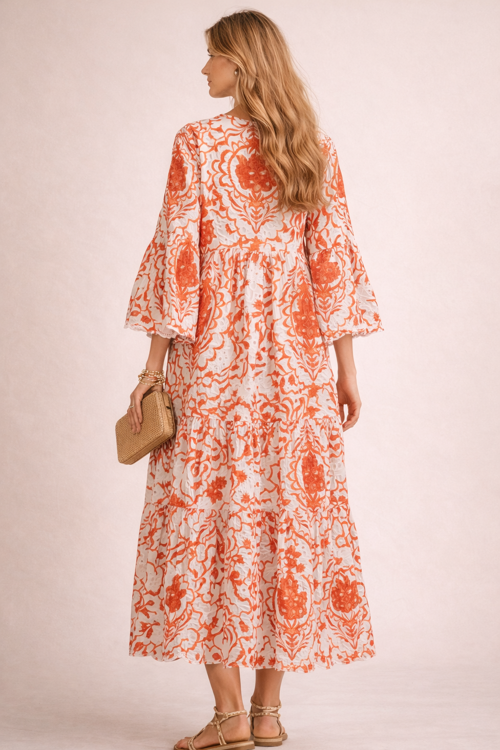 Lochstickerei-Kleid Weiß | Orange