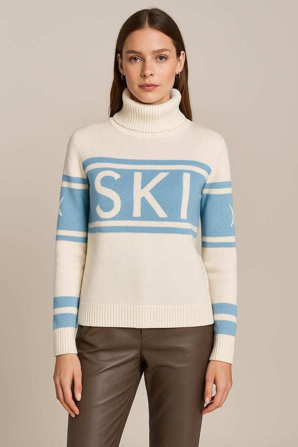 Pullover „SKI“ Creme | Hellblau