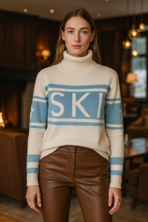 Pullover „SKI“ Creme | Hellblau